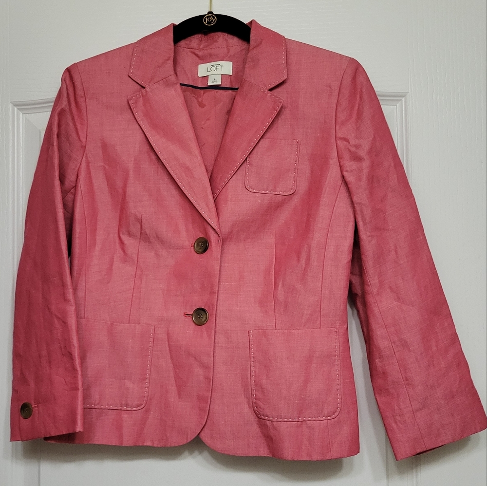 Ann Taylor LOFT Ramie Blend Blazer Pink Womens 4